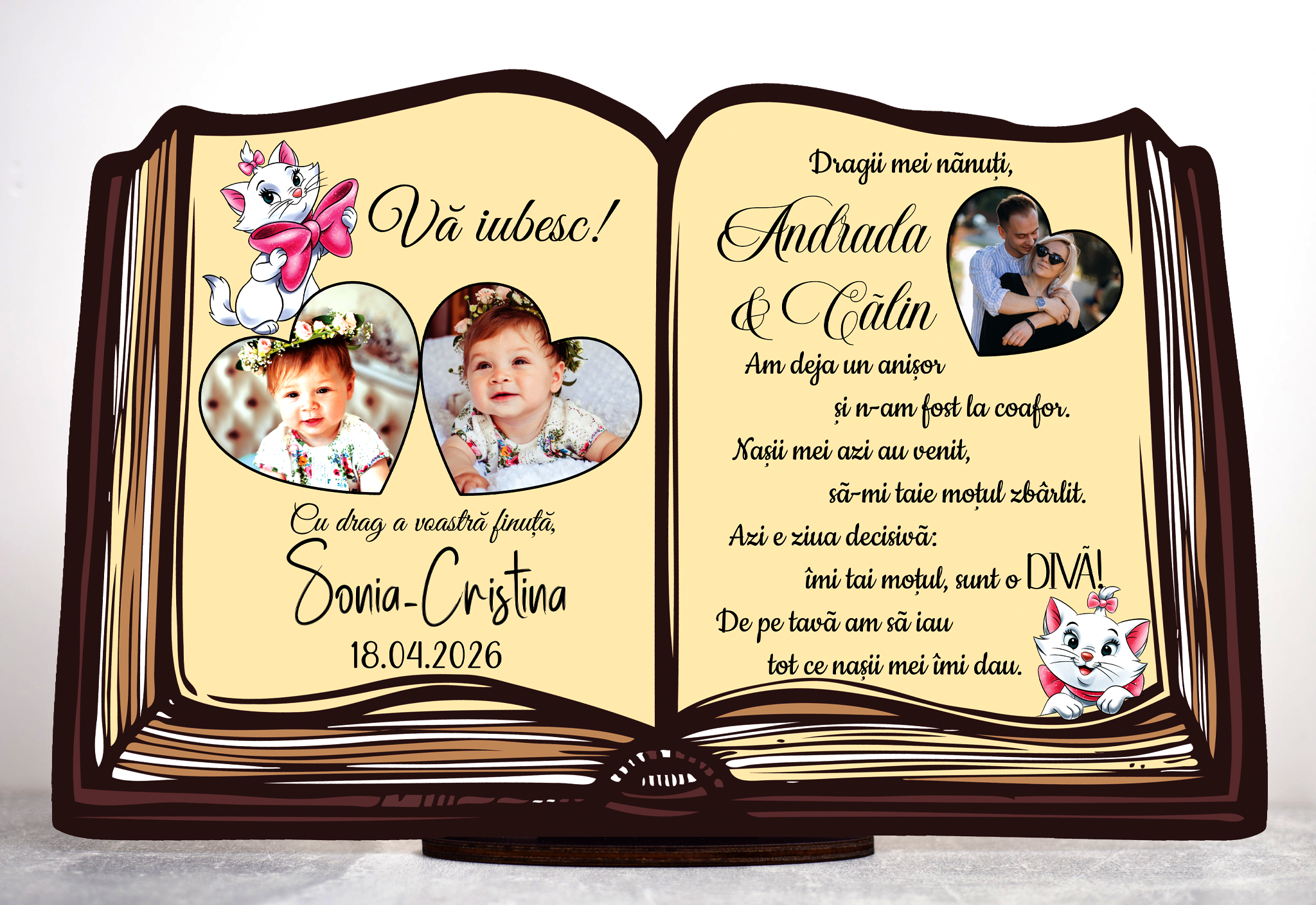 Trofeu Personalizat tip Carte - Tăiere Moţ / Cadou Naşi