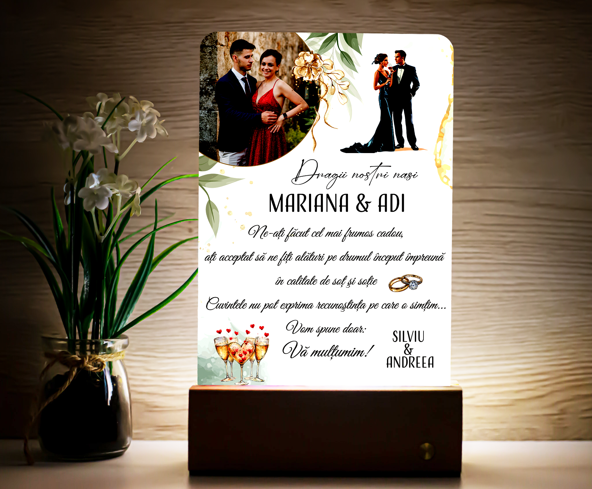 Lampă Personalizată - „Mulțumire Nași Cununie” - Luxury Edition