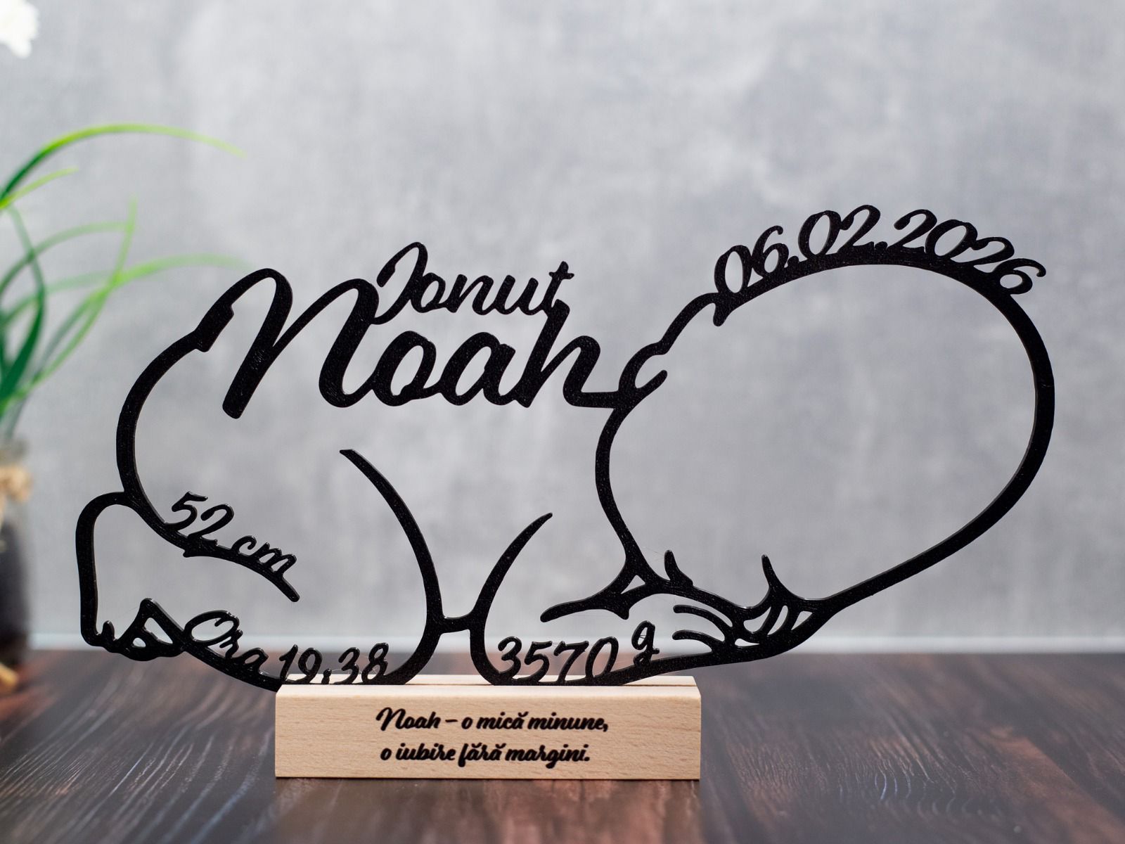 Decor Personalizat „Nou Născut” – Print 3D cu Datele Nașterii
