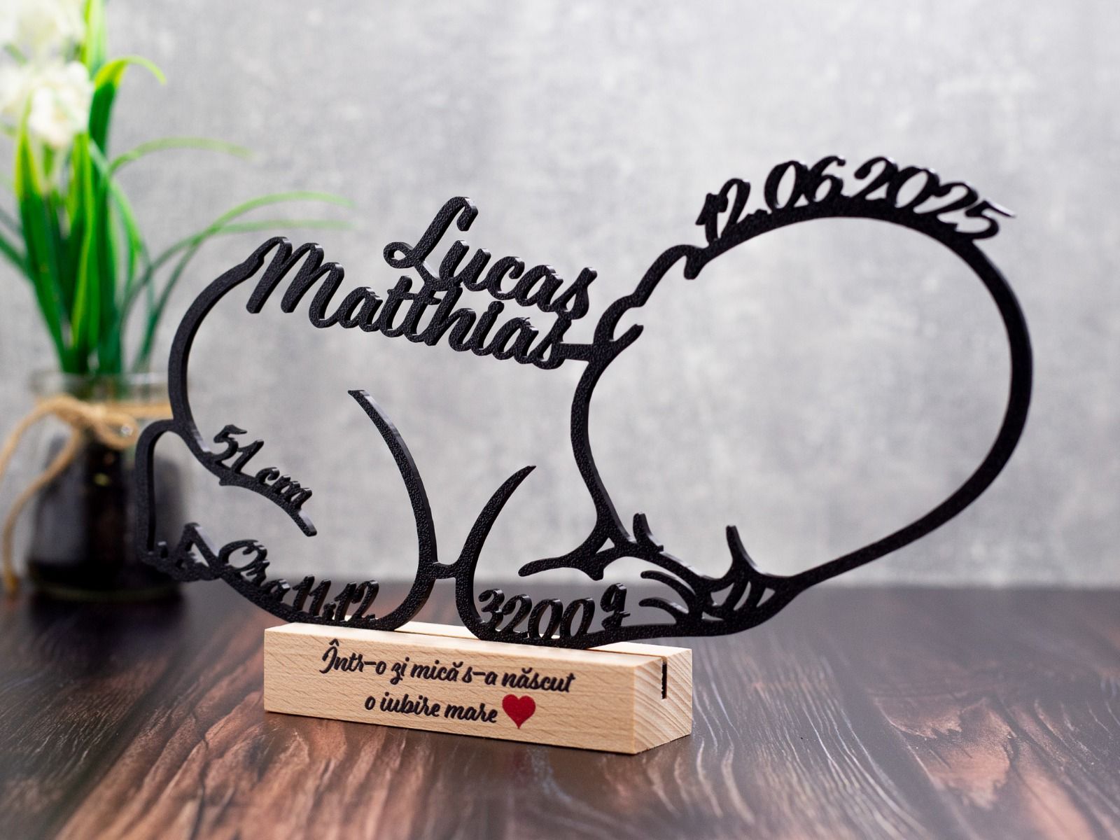 Decor Personalizat „Nou Născut” – Print 3D cu Datele Nașterii