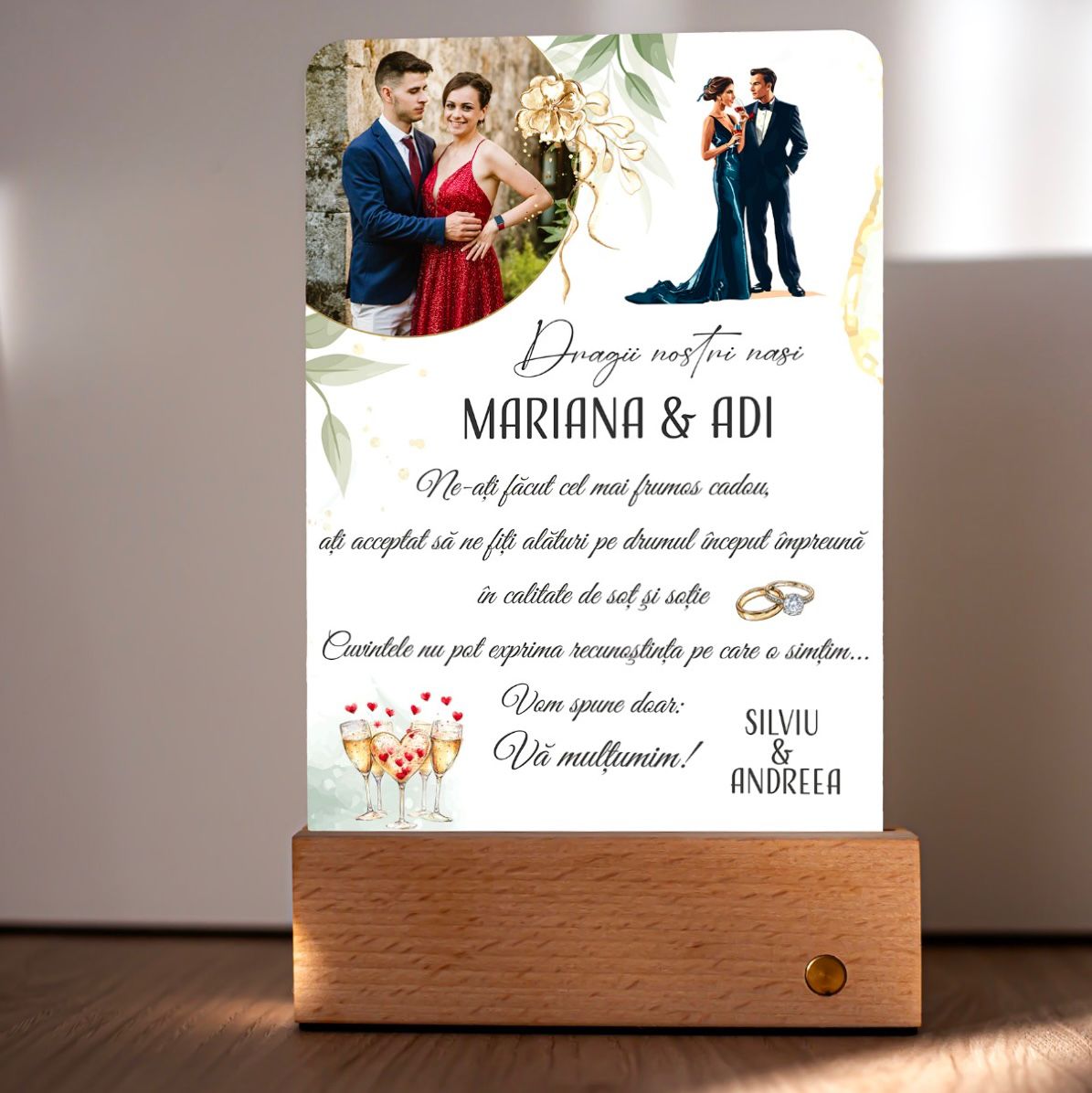 Lampă Personalizată - „Mulțumire Nași Cununie” - Luxury Edition