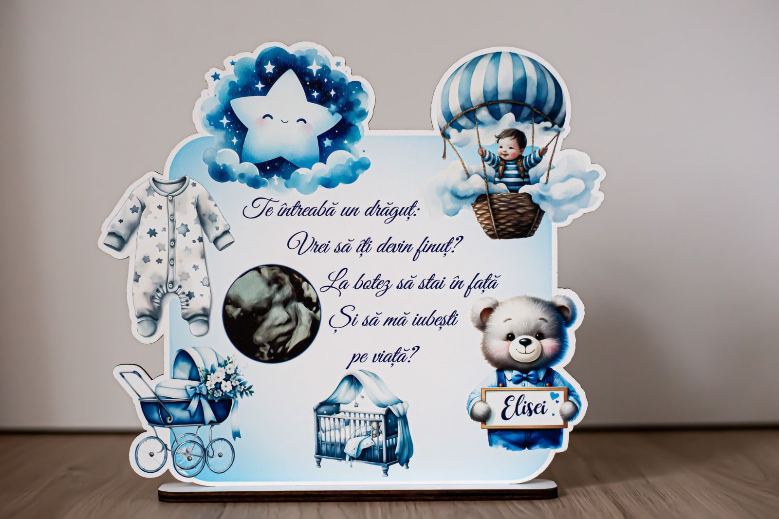 ✨ Trofeu Personalizat - Invitație Specială pentru Nași (Albastru)