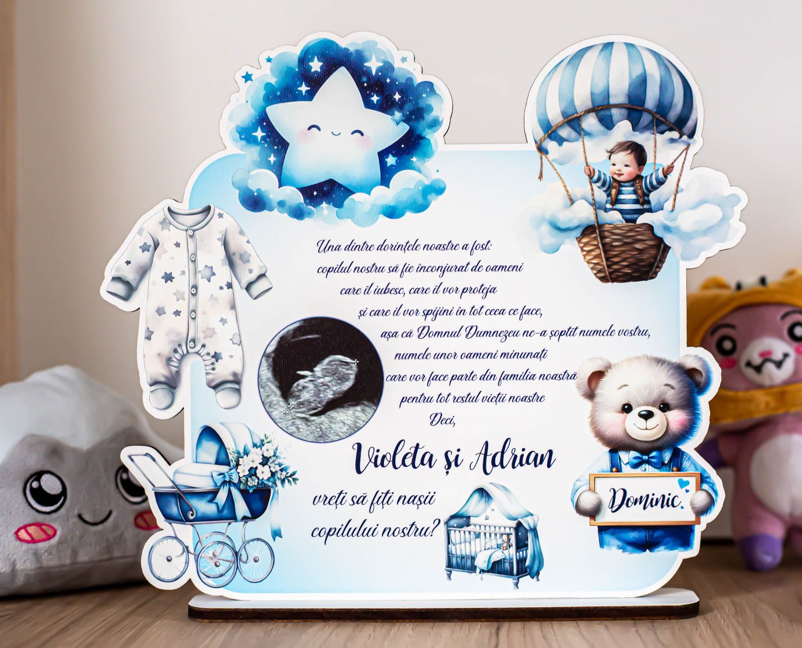 ✨ Trofeu Personalizat - Invitație Specială pentru Nași (Albastru)