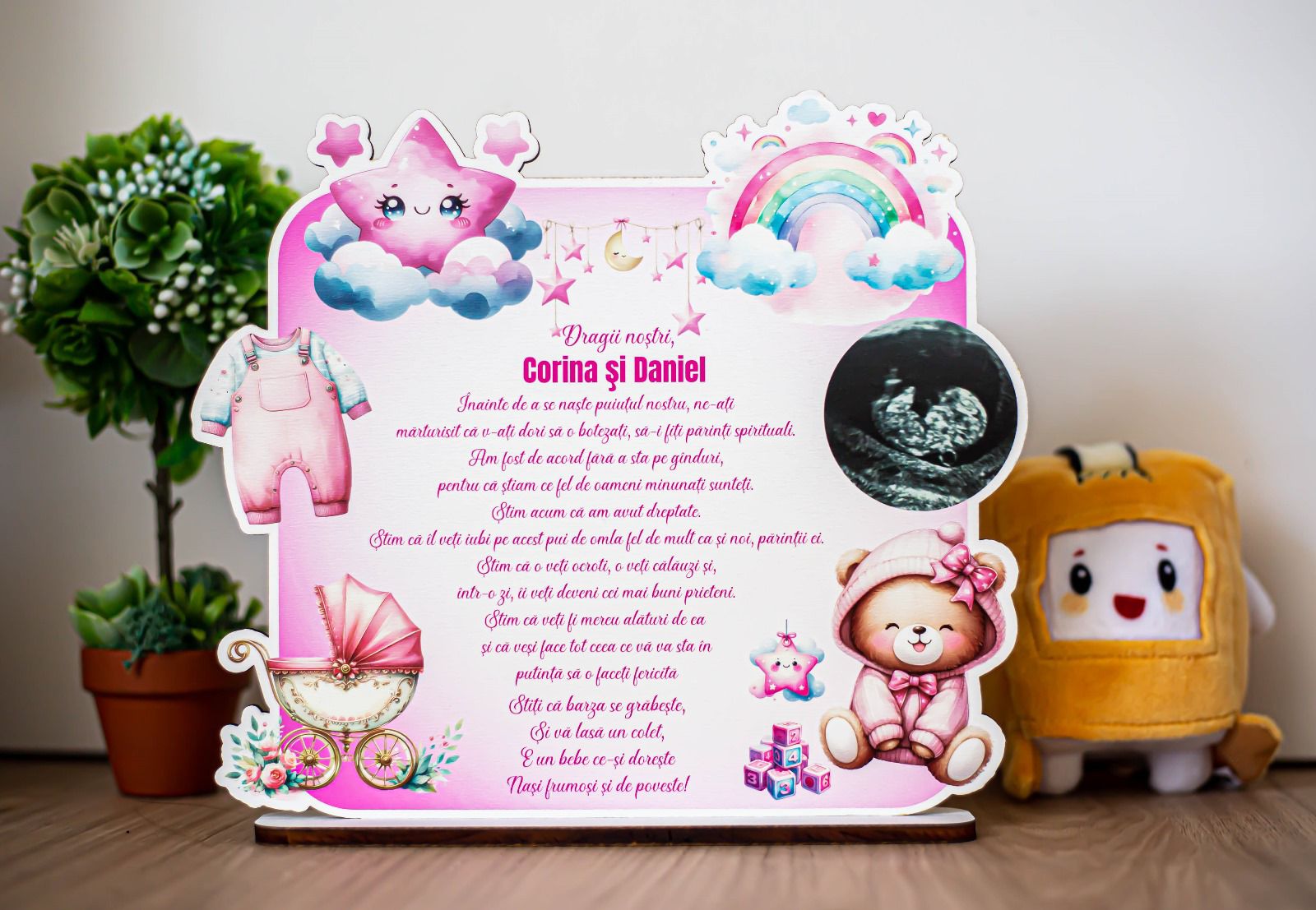 ✨ Trofeu Personalizat - Invitație Specială pentru Nași (Roz)