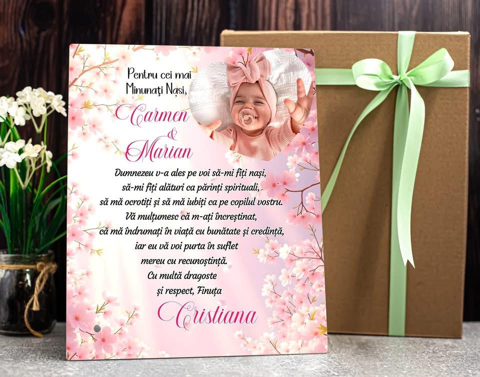 Tablou Sticlă - Mulţumire pentru Naşi/ Moşi