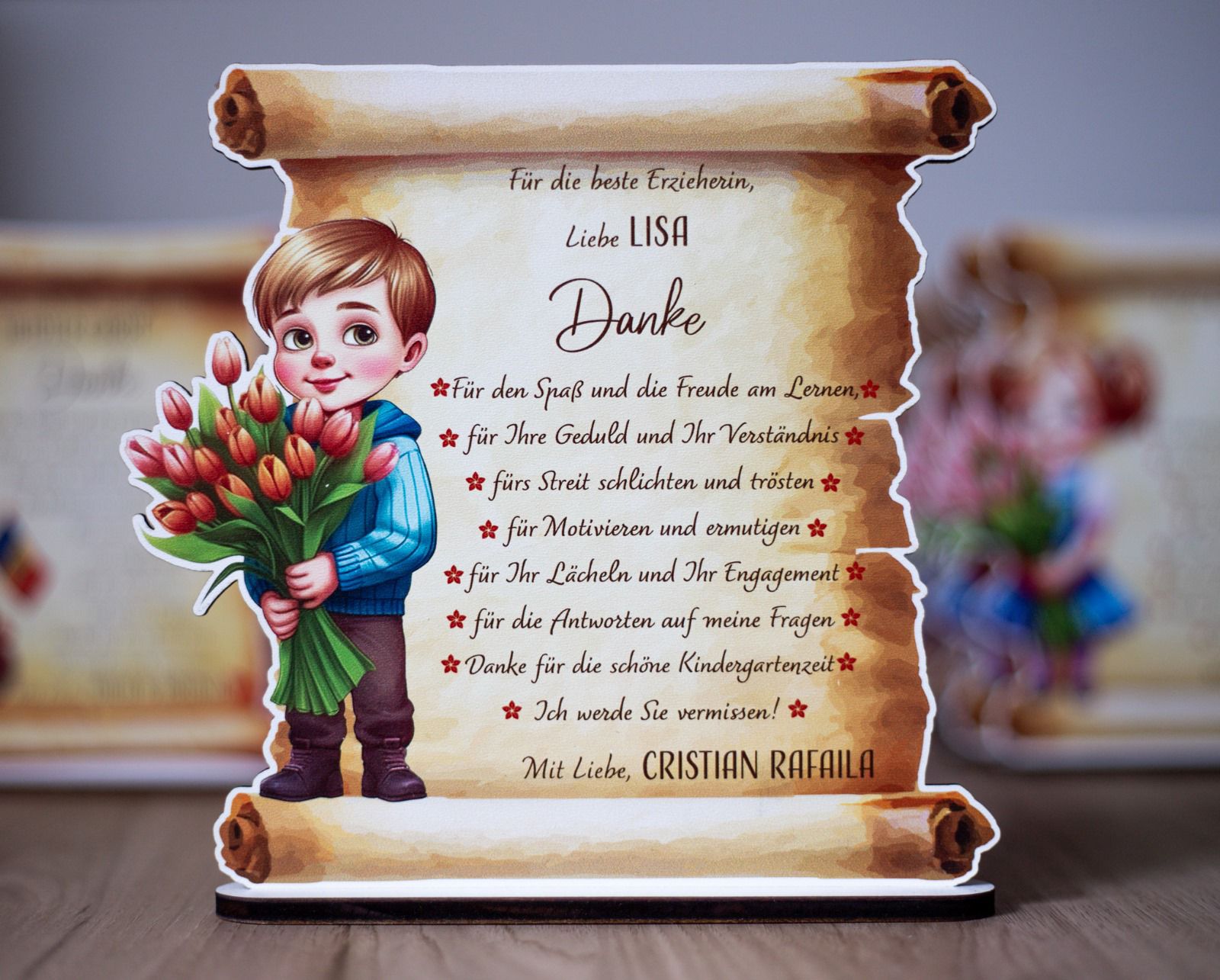 Trofeu Pergament „Mulțumire pentru Educatoare” Băieţel