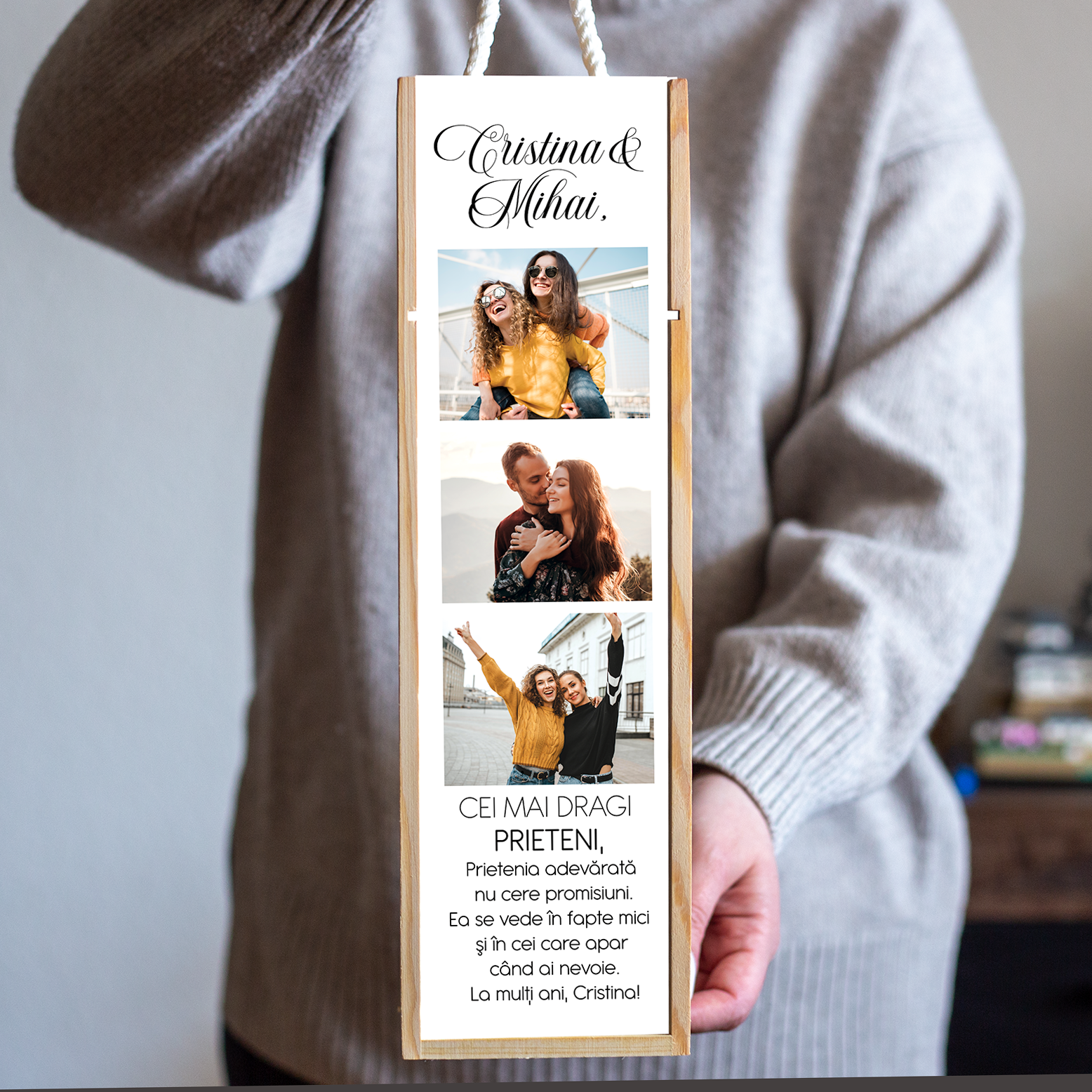 Cutie de Vin Personalizată „Colaj de Prietenie”