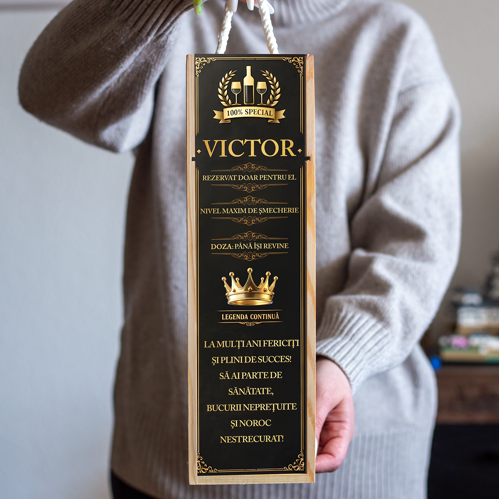 Cutie de Vin Personalizată – „Nivel Maxim de Șmecherie”